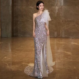 宴会晚礼服2024新款气质高贵优雅鱼尾订婚高级感主持人晚装演出服