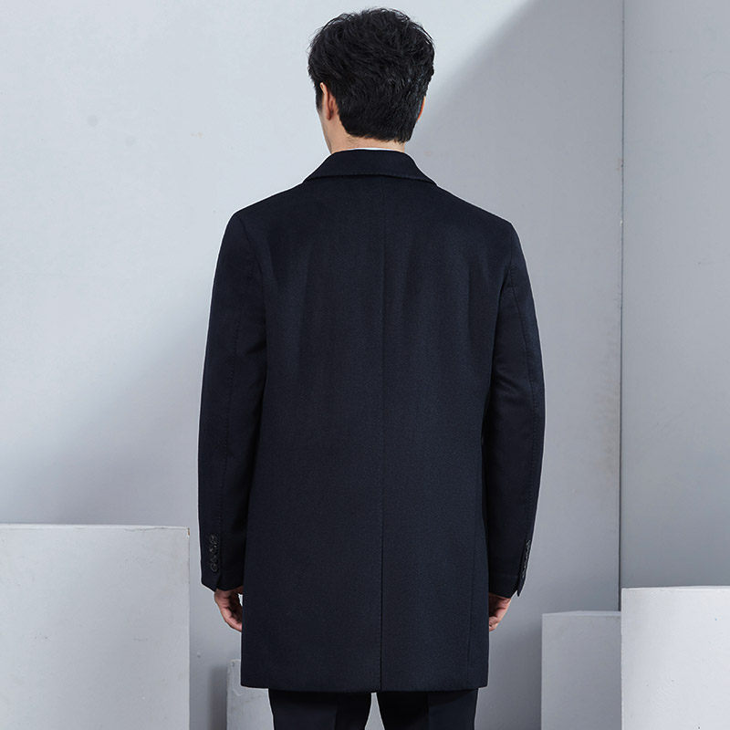红都男装成熟稳重中老年男士大衣中长版羊毛呢子加棉厚款翻领外套