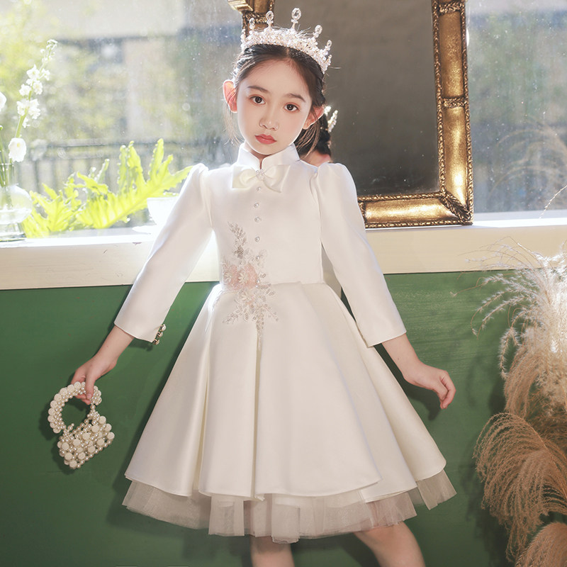 女童生日公主裙高端花童婚礼小女孩礼服儿童钢琴演出服主持人缎面