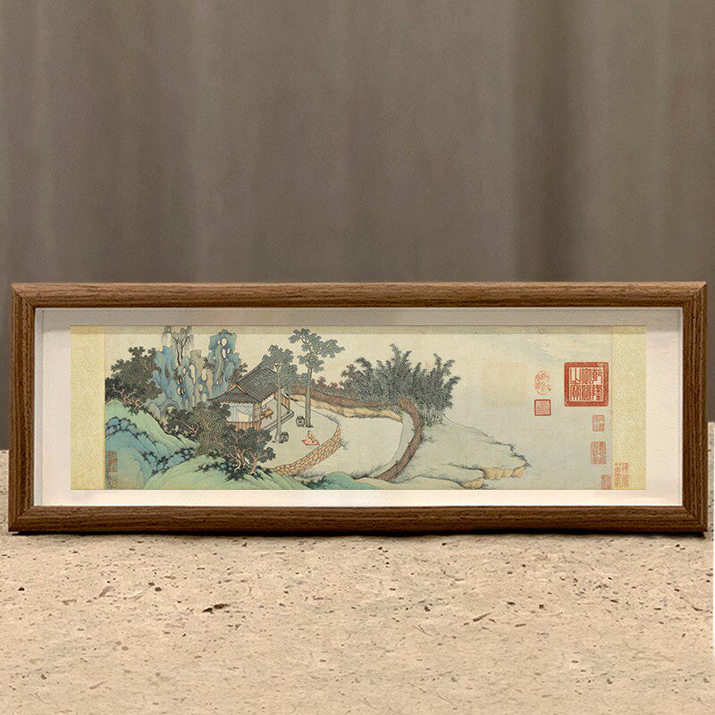 明沈周钓月亭图字画摆台画挂画办公室装饰国画横幅山水画禅意礼物