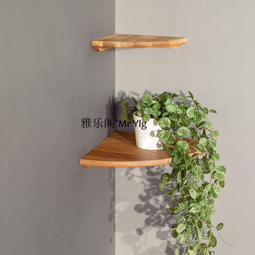扇形隔板水曲柳墙角直转角置物搁壁挂背景花架书架展示架定制实木