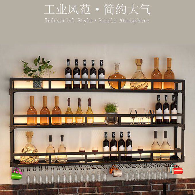墙上置物架酒架壁挂创意吧台酒柜餐厅吊杯架铁艺装饰红酒柜展示架