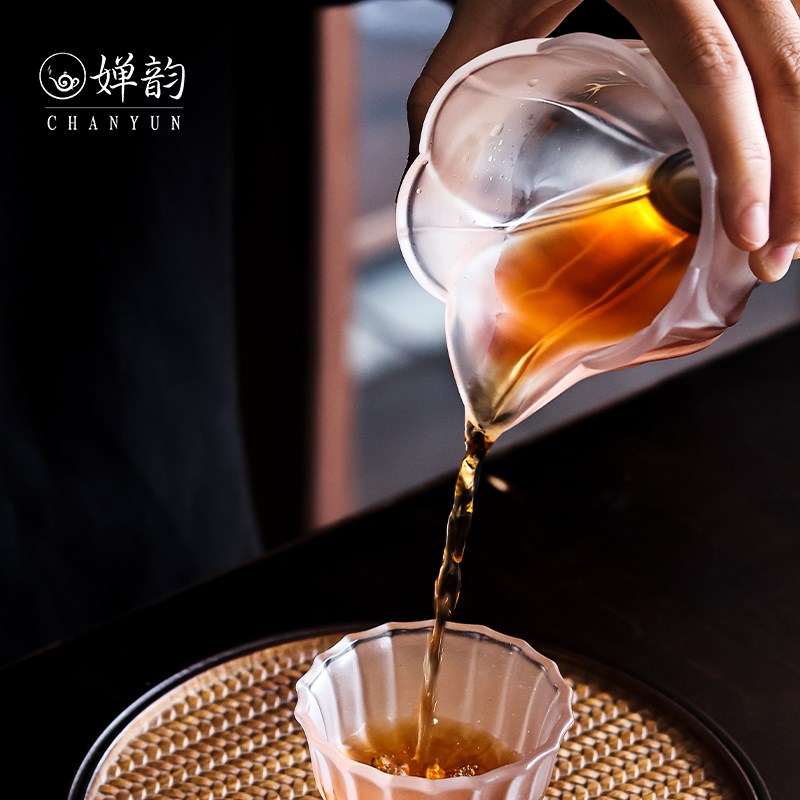 婵韵斋居心缘堂琉璃百合公道杯透明茶海景德镇小田月月茶具配件