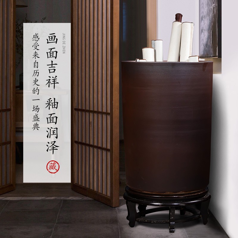 陶瓷书画缸卷轴缸书房客厅落地字画缸收纳桶景德镇大花瓶摆件箭筒
