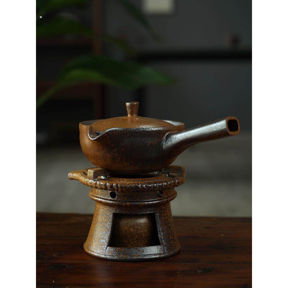 粗陶煮茶壶酒精煮茶炉功夫茶道功夫茶具彷古蜡烛茶壶温泡茶炉子套