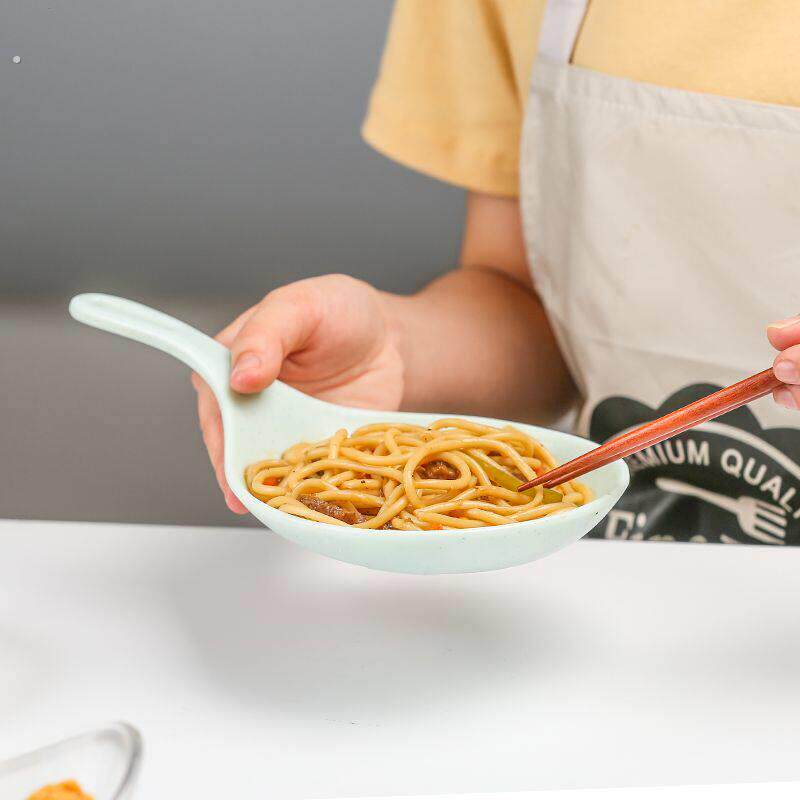 韩式网红吃播大勺子密胺同款白色餐具手持碟有柄手拿接盘子子汤碗