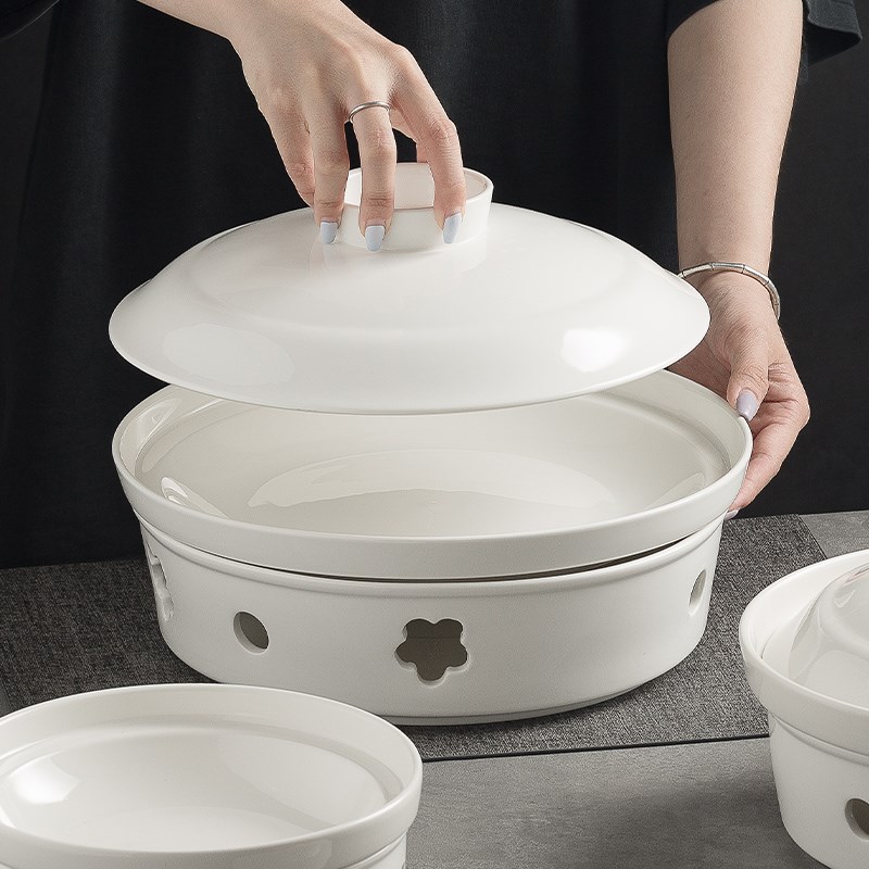 龙虾盘子农家乐菜盘陶瓷明炉蜡烛加热餐具私房菜盘炒菜保温盘带盖