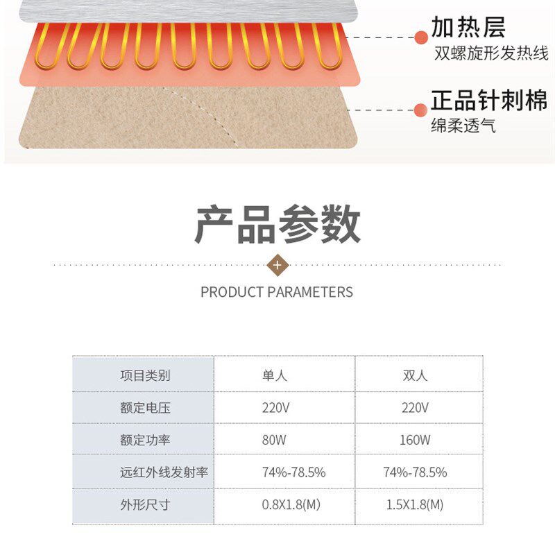 碳纤维电热毯单双人安全分区温控恒温电褥子加厚防水不上火暖身毯
