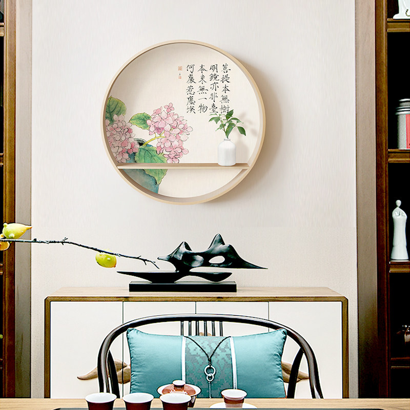 新中式客厅玄关装饰画餐厅墙面装饰实木挂件置物架茶室日式挂画
