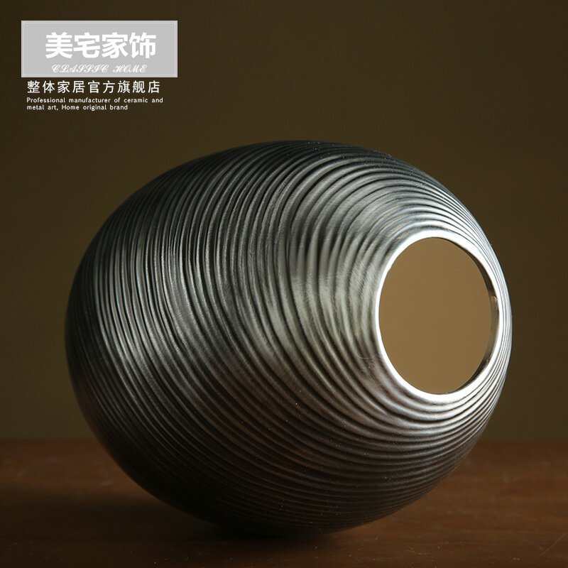 黑色陶瓷小花瓶 客厅电视柜餐桌茶几装饰花器 斜口花插 陶艺摆件