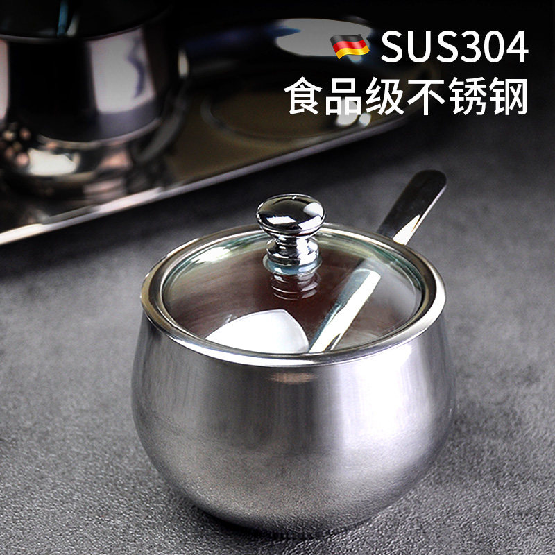 304不锈钢底座玻璃调味罐组合套装调料盒家用厨房盐糖味精调料罐