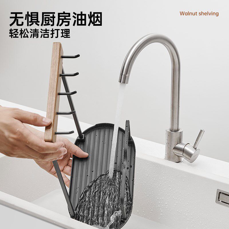 厨房台面锅铲勺子挂钩置物架一体多功能放锅盖收纳沥水菜板架子