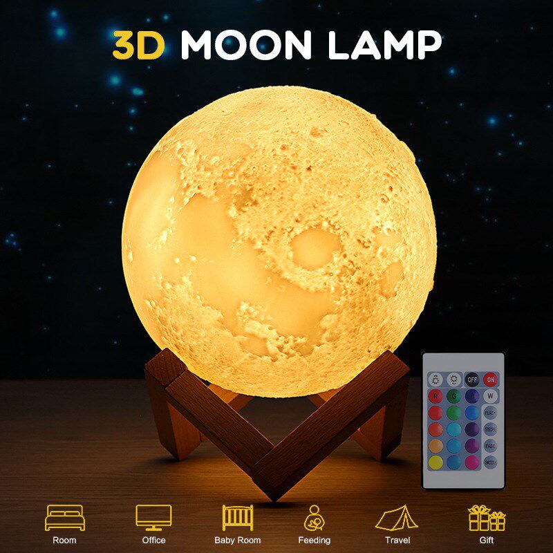 氛围充电3D灯15CM月球灯遥控16色月光灯LED桌面拍拍七彩小夜灯