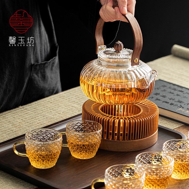 轻奢灯笼提梁玻璃壶温茶炉套装家用餐厅下午茶蜡烛煮茶炉围炉花茶