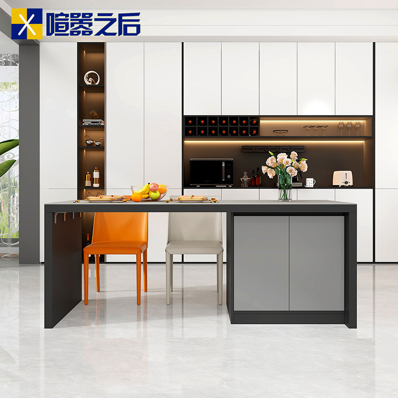 厨房岩板岛台餐桌一体小户型家用茶水柜吧台桌开放式厨房中岛台