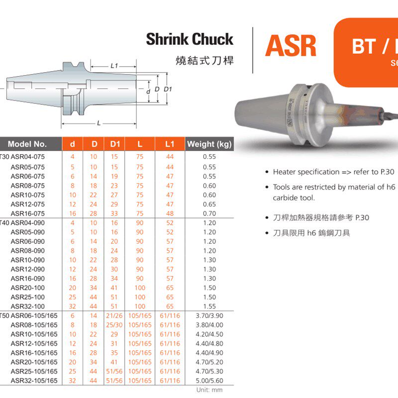 正宗台湾安威烧结式刀杆热缩刀柄BT40-ASR25-100 BT40-ASR32-100
