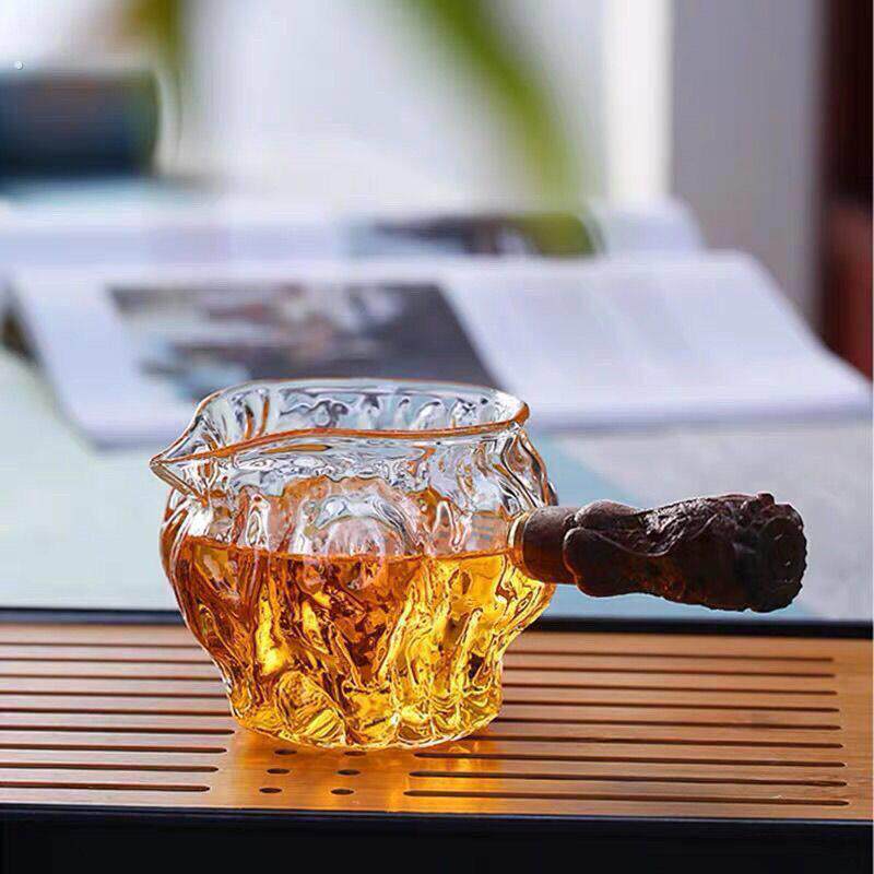 玻璃核桃纹公道杯加厚耐热茶海茶漏套装木把茶滤分茶器茶具配件