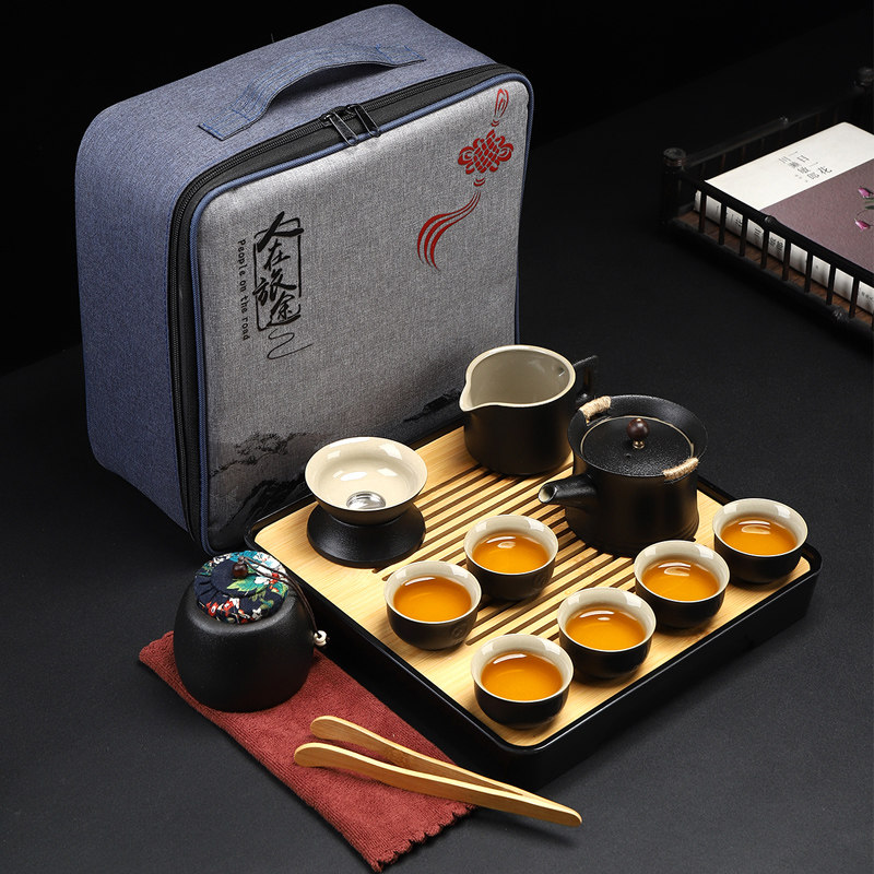黑陶旅行茶具套装便携式户外旅游包整套陶瓷家用快客杯功夫泡茶壶