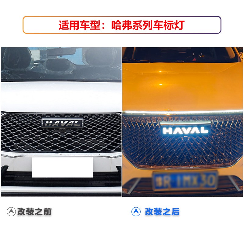 适用于哈弗三代H6大狗M6专用车标灯改装LED扫描流光发光标中网灯