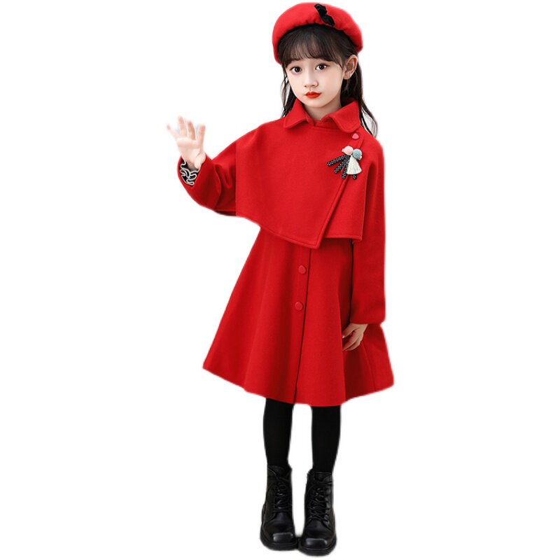 女童公主裙秋冬新款儿童加厚毛呢裙子套装洋气连衣裙秋装女孩裙子