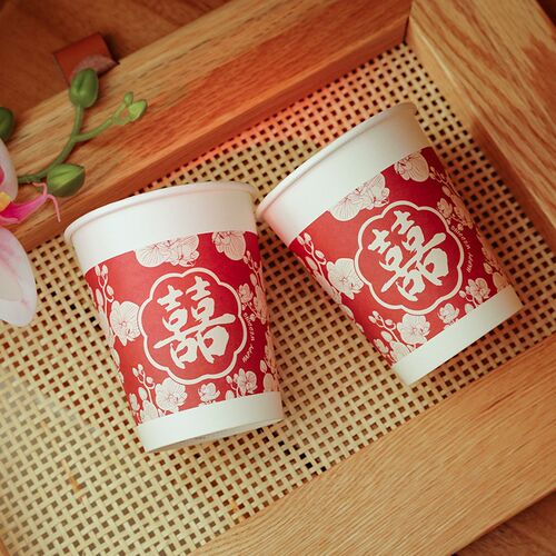 薇妮婚品结婚纸杯婚宴一次性杯子婚礼喜字敬茶杯加厚红色婚庆用品