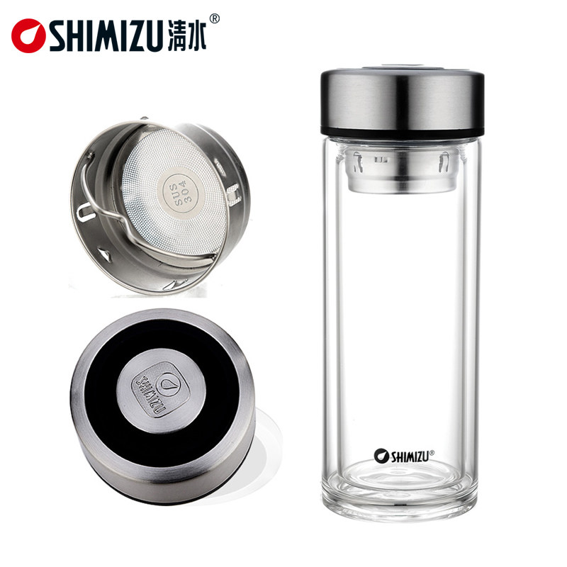 清水玻璃杯双层带盖透明水杯茶杯水晶杯子8021-032
