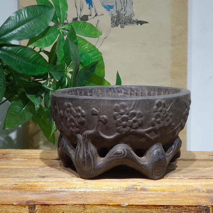中国风仿古青石禅意桌面花盆水仙盆石头怀旧做旧水培器皿水培花盆