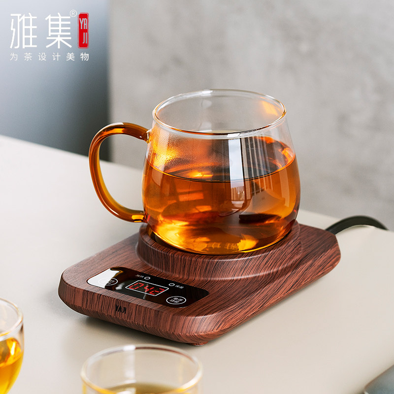 雅集木纹保温底座烧水底座玻璃茶壶茶杯茶具保温加热底座恒温宝