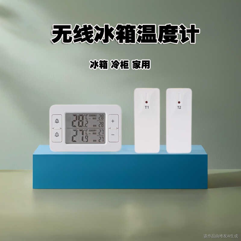 无线冰箱温度计厨房家用室内外温度计高精度冷藏电子测温计警报