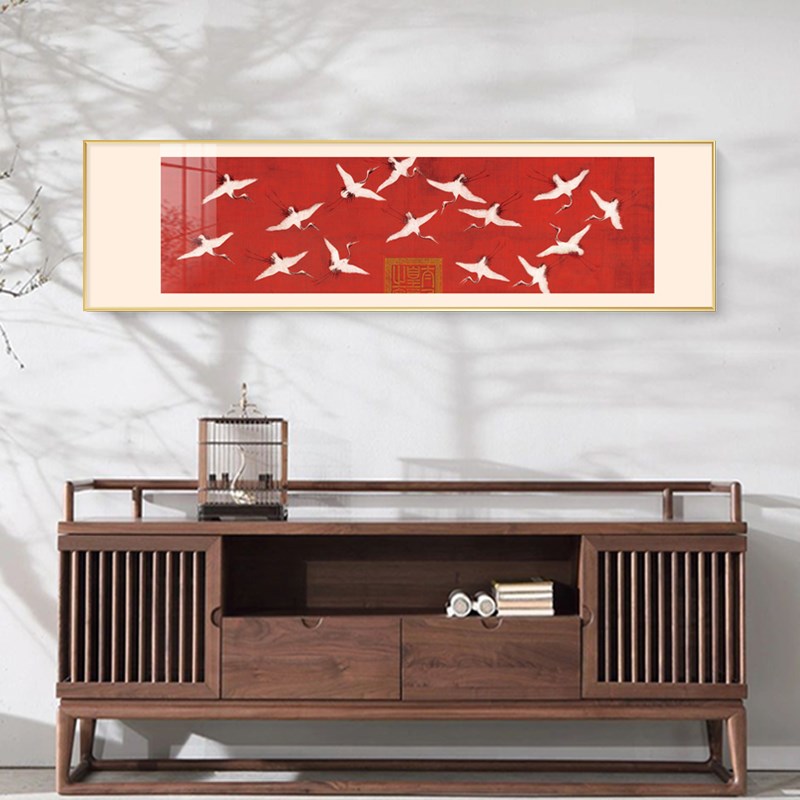 新中式茶室客厅沙发背景墙装饰画酒店饭馆挂画卧室床头壁画瑞鹤图