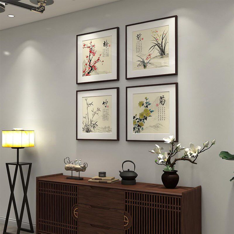 网红饰梅兰竹菊国画新中式客厅沙墙发背景墙装画卧室床头挂画带框