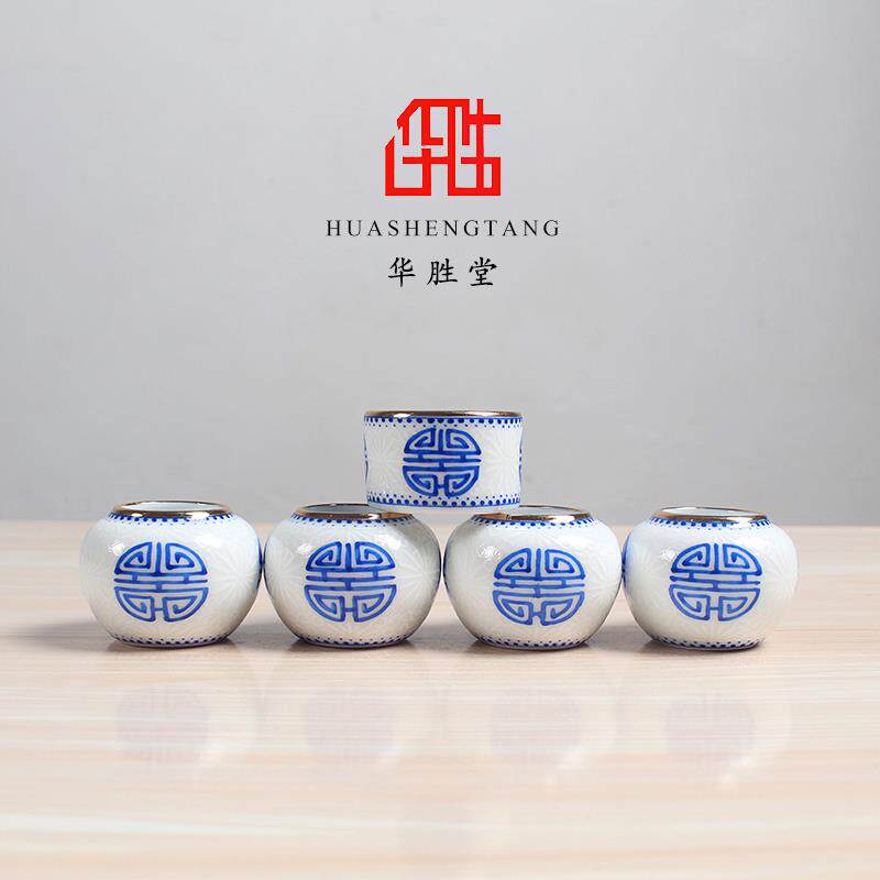 华胜堂 景德镇手绘粉彩丝白寿字图红子缸鸟食罐鸟杯 鸟笼配件