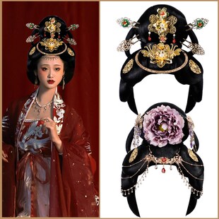 古风汉服发饰一体式假发头套贵妃唐装复古风发髻饰品组合cos表演