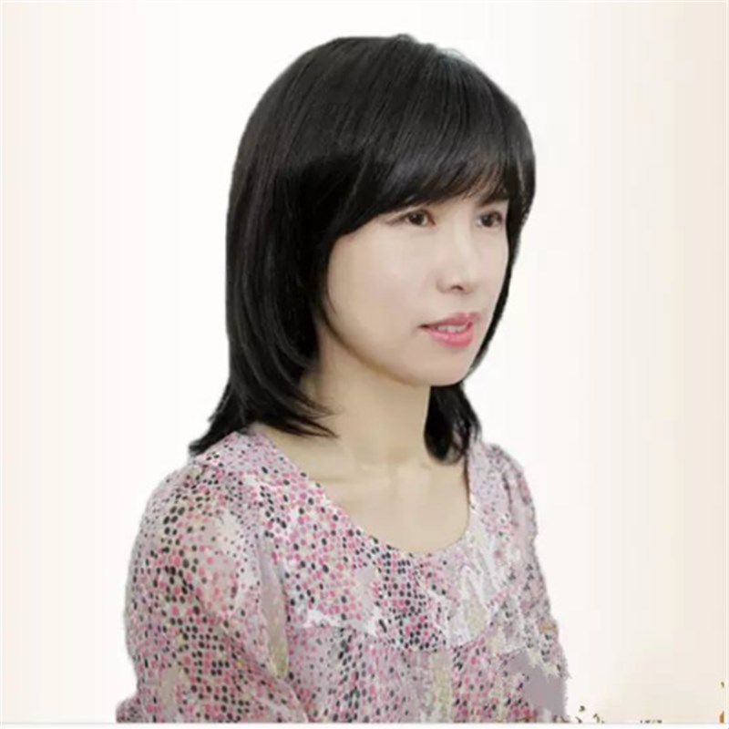 中年妇女假发短发女中老年假发妈妈中长直发斜刘海修脸化疗假发套