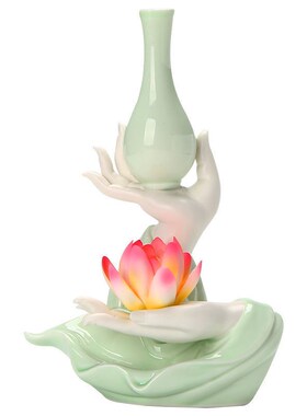 陶瓷佛手花瓶花插摆件家用线香插禅意莲花家居室内博古架装饰摆设