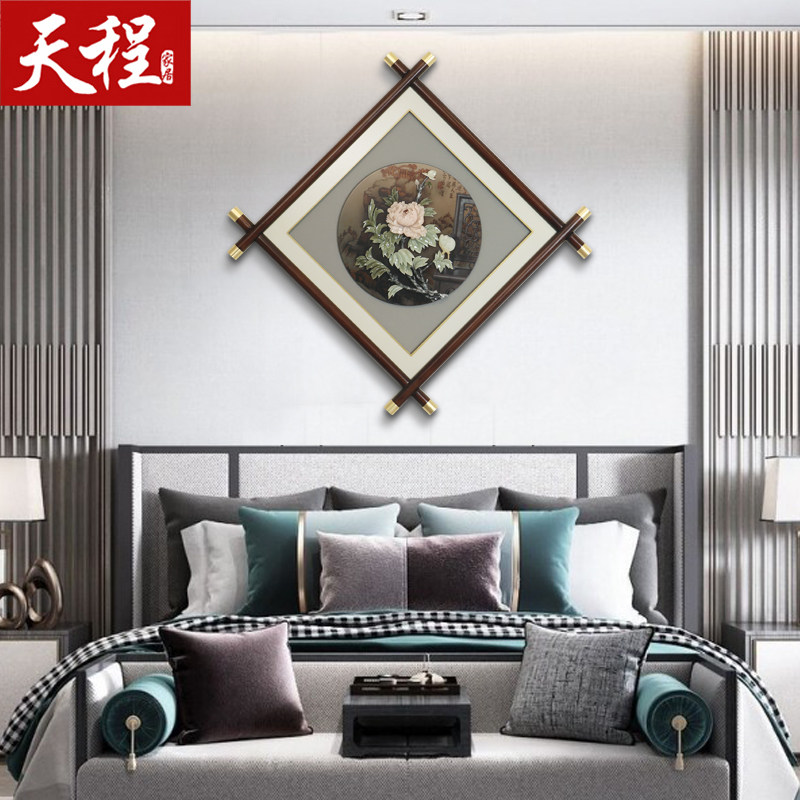 新中式装饰画餐厅玉石画入户玄关走廊客厅沙发背景墙菱形玉雕壁画