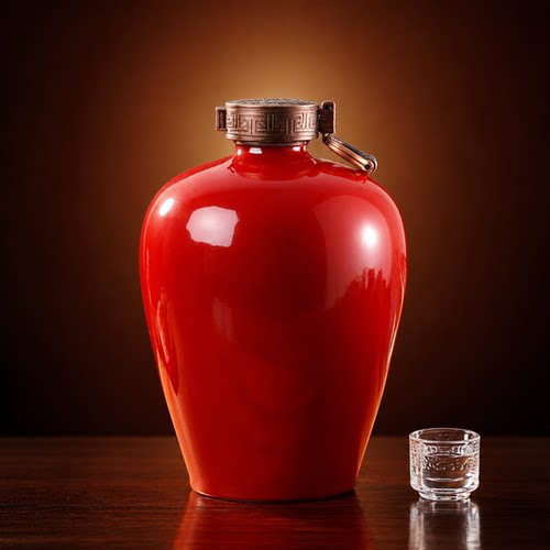 新中式红色陶瓷酒坛500ml加厚