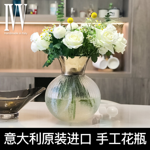 意大利IV盘进口艳后插花瓶玻璃透明茶几花器果V玄厅家居客关装饰