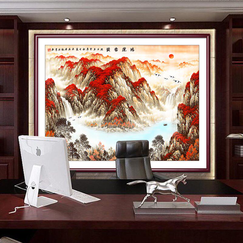 办万室挂画公里长板山水画老城会议室背景墙壁画靠山图茶室装饰画