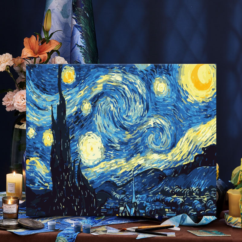 数字油画diy填色无聊手饰高闷手工填充手绘丙烯画梵解星空装作画