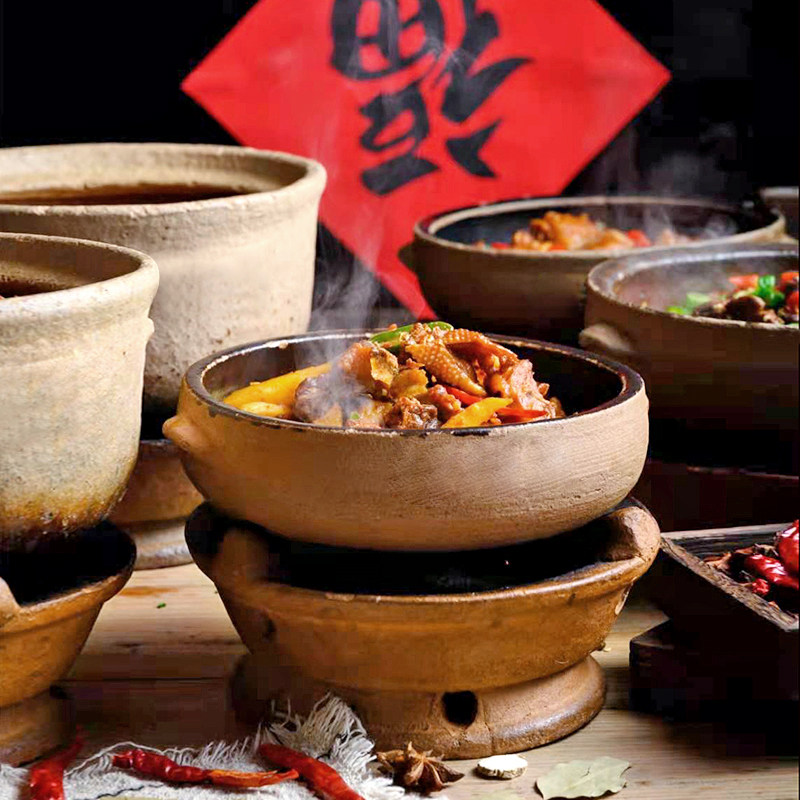 常德小钵子菜土钵炉瓷陶款酒精矮小火锅砂锅湘菜炖钵老式粗陶餐具
