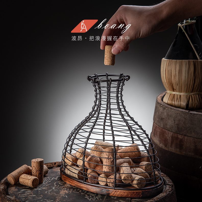 甄选。颜值红酒塞收纳筐葡萄酒塞收集篮家用酒柜摆件软木塞创意架图片