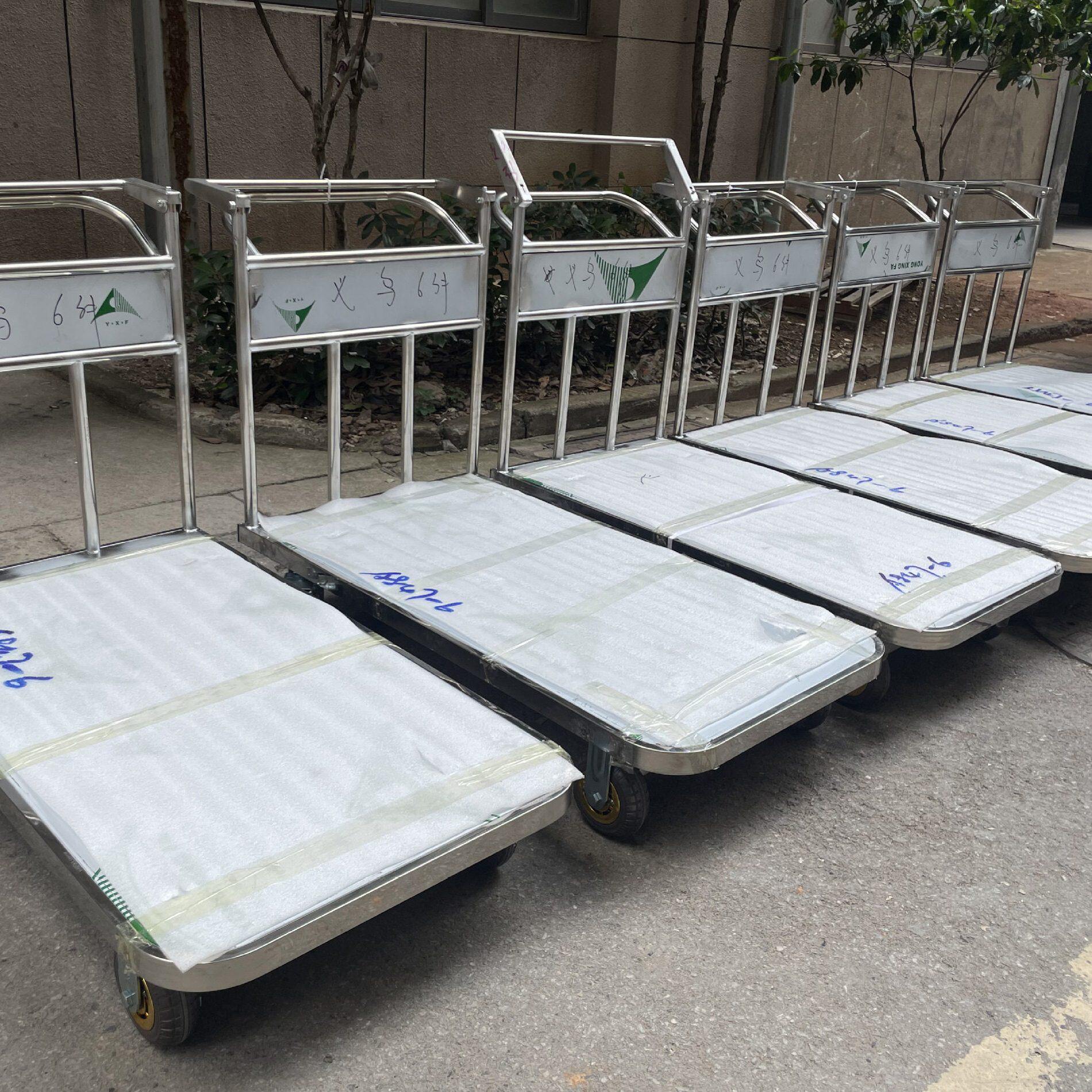 甄选不锈钢层静音车工厂手刹车专用搬运车平板车手推车脚刹四轮
