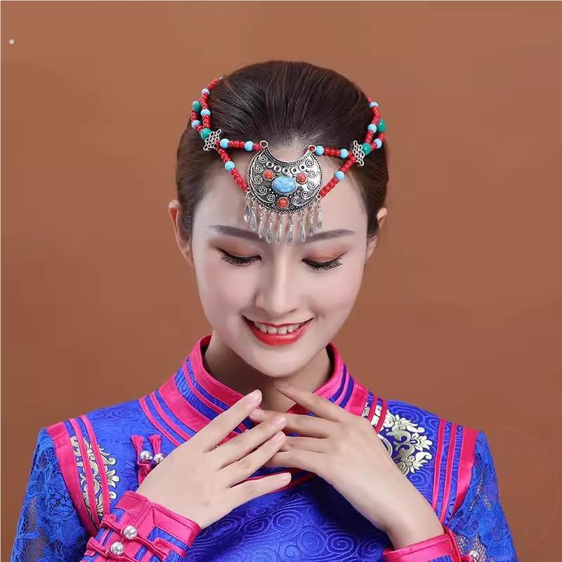 藏族头饰女藏式演出民族舞蹈女蒙古族串珠珠手工演出舞蹈服装配饰