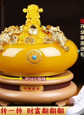 聚物盆摆件招财家财罗盘琉璃存钱罐乔迁礼宝开业礼聚居办公室客厅