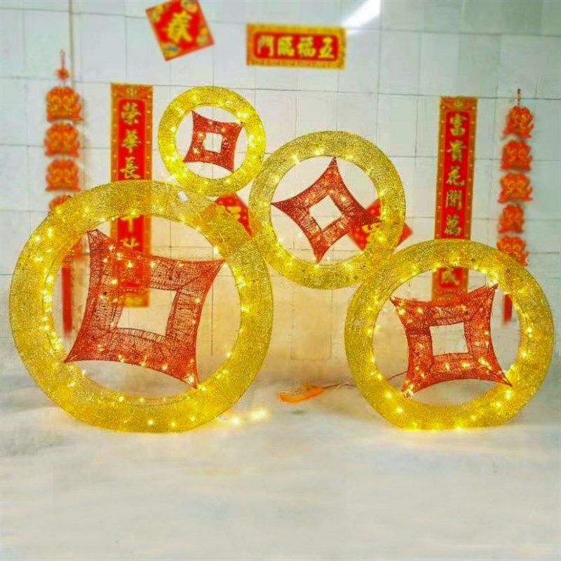 2商21新年春节铁艺金元宝铜钱装场布置摆件0饰酒店橱窗展示挂饰品
