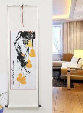 国画葫芦福禄图五福临门手绘真迹客厅装饰画写意花鸟画定制卷轴画
