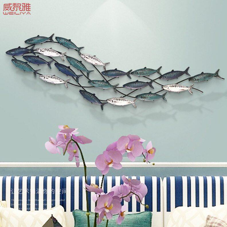 甄选地中海铁艺鱼儿童房墙面装饰品壁饰沙发背景墙上创意墙饰墙壁