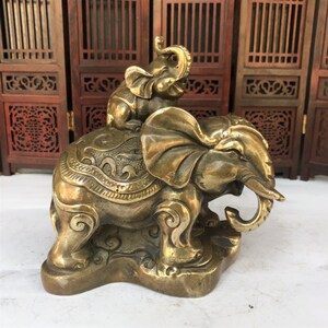 仿古收藏纯铜大象摆件一对铜子母大象葫芦大象家居店铺工艺品摆设