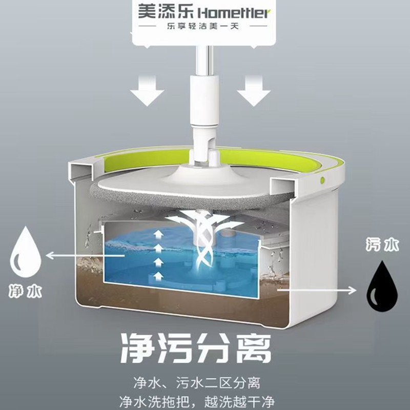 美添乐酷三代手动不锈钢加强杆大拖把净污分离家用免手洗旋转拖布